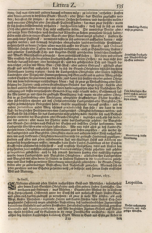 »Zigeiner Außrottung«, 15. Jänner 1655