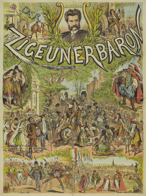 Plakat für die Operette »Der Zigeunerbaron« von Johann Strauß, 1885
